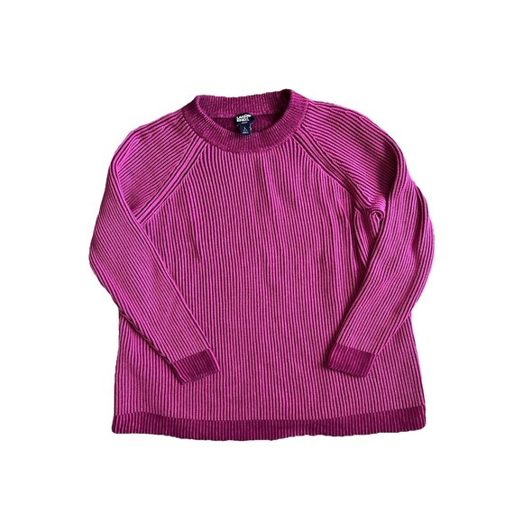 Lands End Drifter Ribbed Knit Pullover Sweater Fuchsia Pink 100% Cotton Sz Large | Poshmark