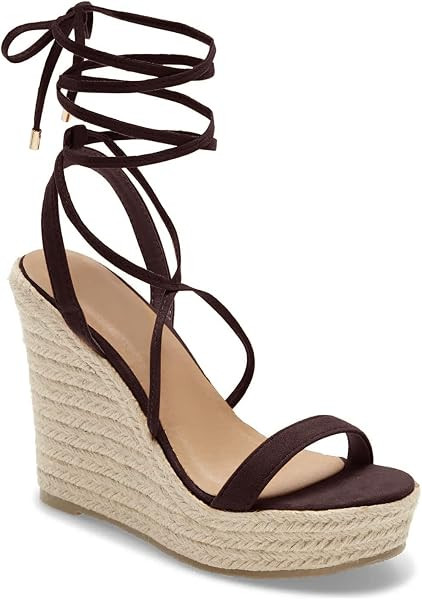 Coutgo Women's Espadrille Wedges Lace Up Platform Ankle Cross Strap Slingback Summer Dress Sandal... | Amazon (US)