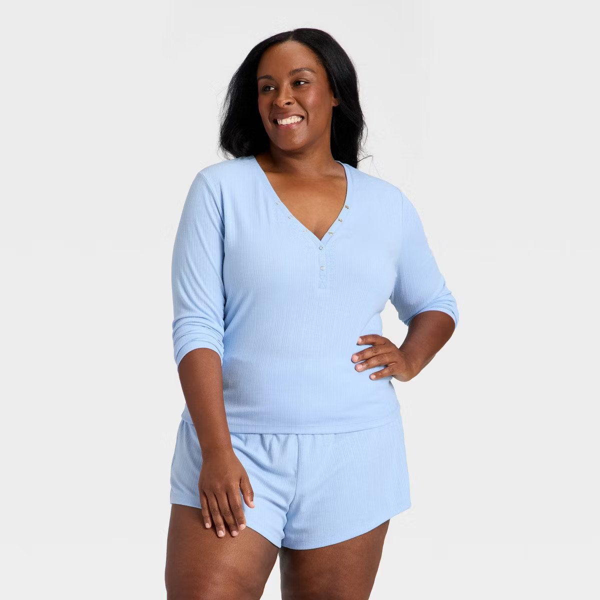 Women's Ribbed Long Sleeve Shirt and Shorts Pajama Set - Auden™ | Target