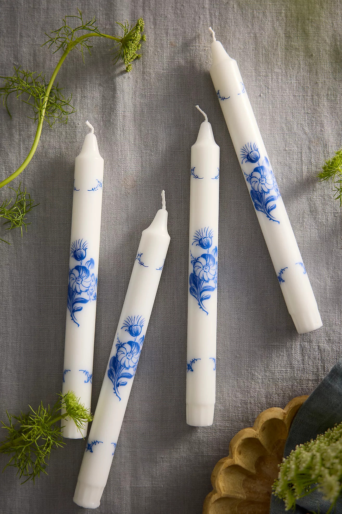 Blue Floral Taper Candles, Set of 4 | Anthropologie (US)