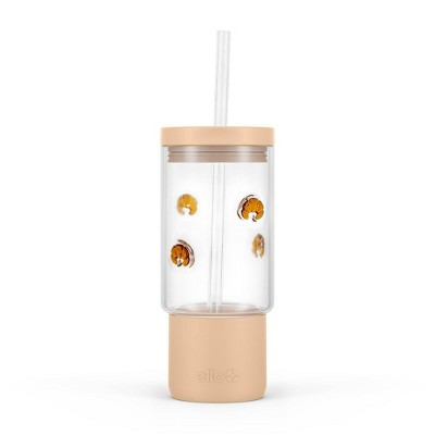 Ello Charmed 18oz Croissant Glass Straw Tumbler Brown | Target