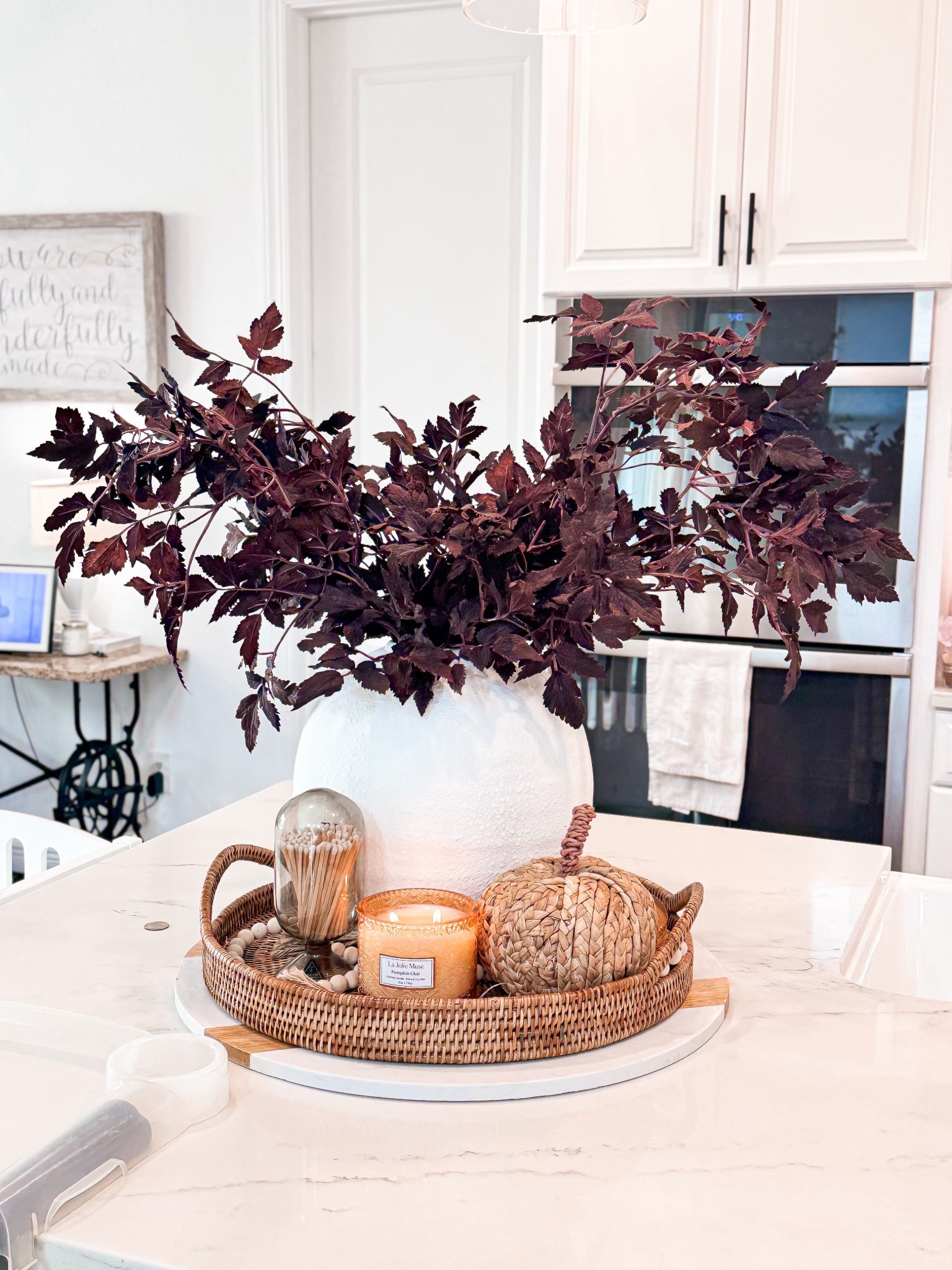 Island center piece I change out the flowers and decor for each holiday // I bought 4 of the plum leaves for thicker look, they on sale for $15 vs $28

#LTKSeasonal #LTKHome #LTKHoliday