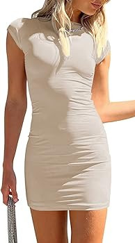 Women's Solid Color Backless Dress Y2K Short Sleeve Bodycon Mini Dress Cut Out Party Dress Short ... | Amazon (US)