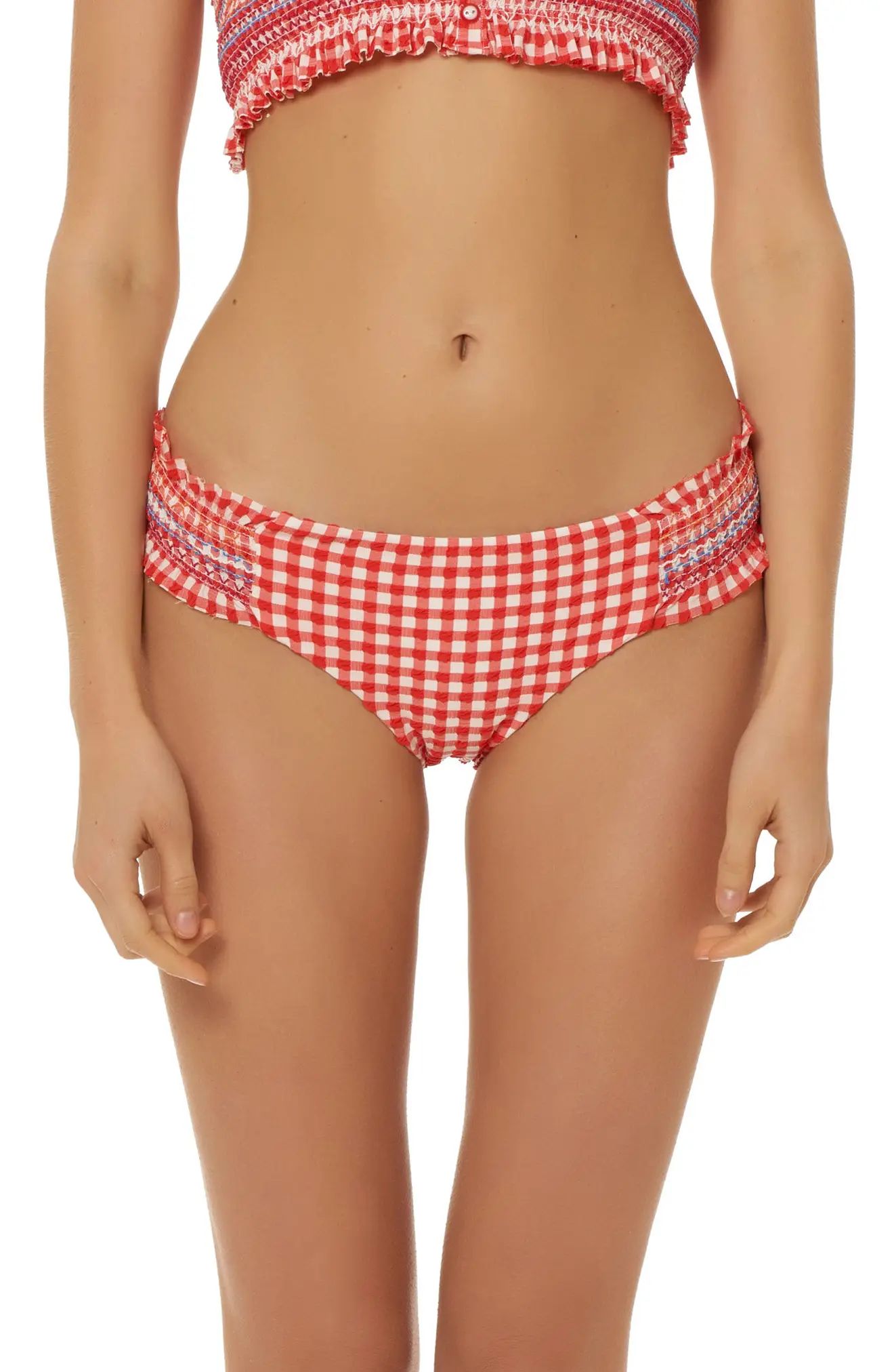 Red Carter Smocked Waist Hipster Bikini Bottoms | Nordstrom