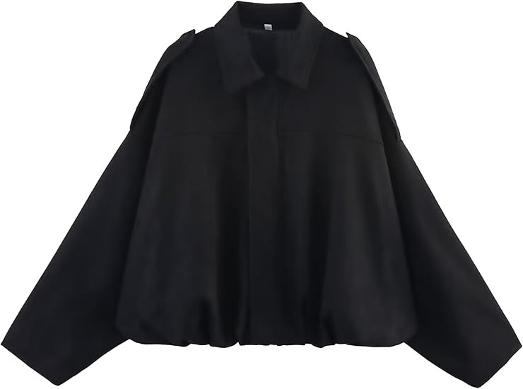 Women's Oversized Faux Suede Bomber Jackets Batwing Sleeves Pleated Zipper Casual Coats Streetwea... | Amazon (US)