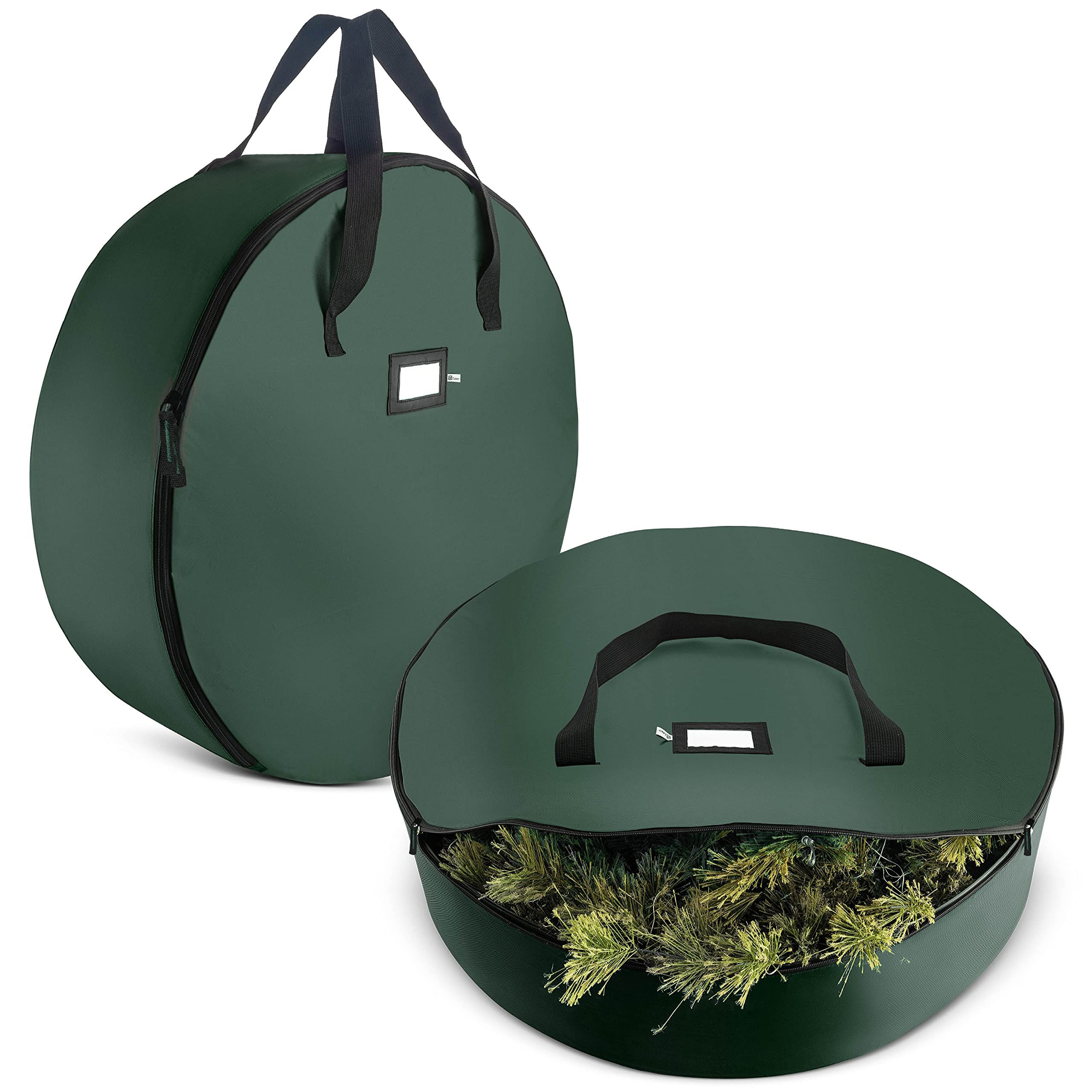 Zober 2-Pack Christmas Wreath Storage Bag 24" - Artificial Wreaths, Durable Handles, Dual Zipper & C | Amazon (US)