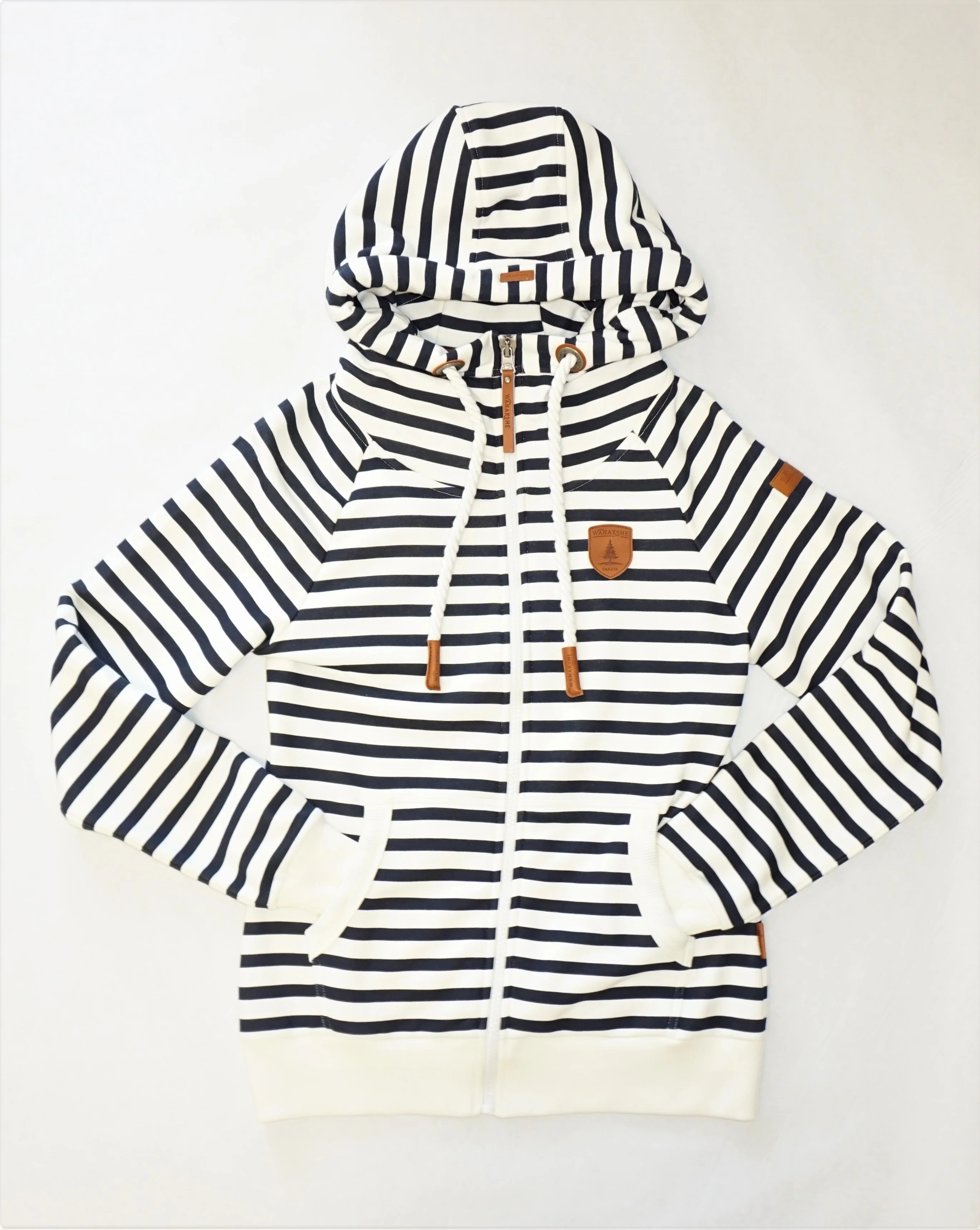Hera Print Navy/Ivory Stripe Full-Zip Hoodie | Wanakome