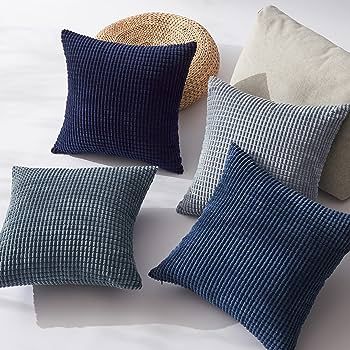 Topfinel Summer Throw Pillow Covers 20x20 Inch Set of 4,Blue Corduroy Decorative Cushion Cover,Mo... | Amazon (US)