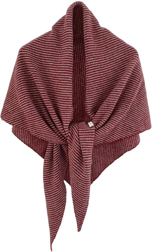 Pashmina Shawl Wraps Women Striped Knitted Triangle Scarf Cape Open Front Poncho 100% Wool Cashme... | Amazon (US)