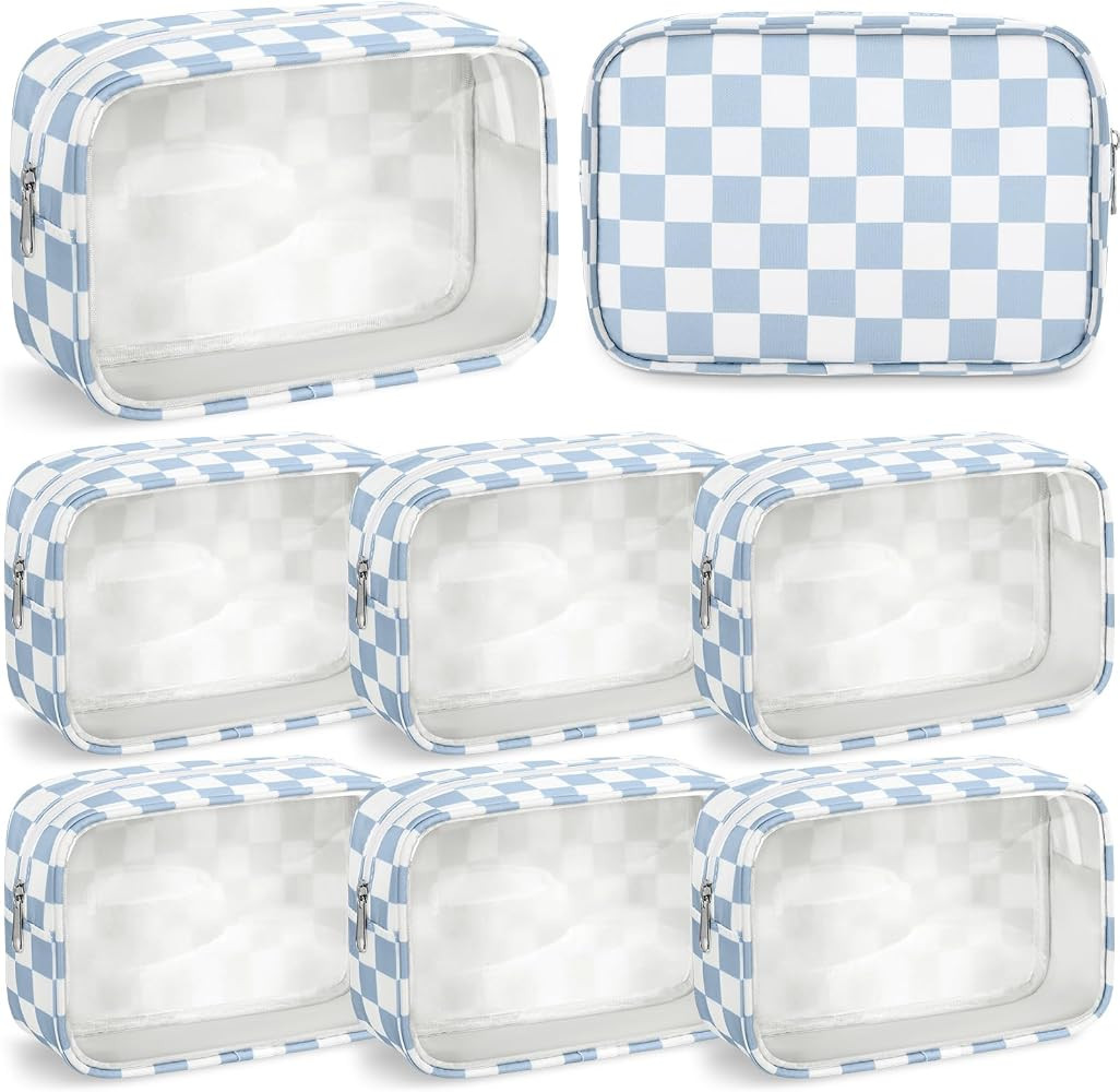 Lewtemi 6 Pcs Clear Checkered Toiletry Bag, Waterproof Travel Makeup Pouch with Zipper, Skincare ... | Amazon (US)