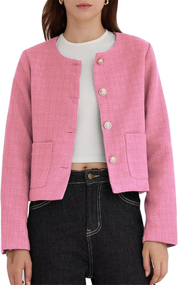 LifeShe Tweed Jacket Women Cropped Long Sleeve Work Blazers Fall Casual Open Front Office Coats | Amazon (US)
