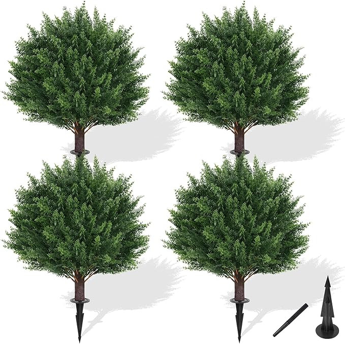 Grooy Artificial Cypress Topiary Tree with Ground Spike, Set of 4 Artificial Shrub Bushes, Fake E... | Amazon (US)