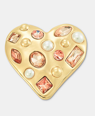 Color Crystal & Imitation Pearl Heart Pin, Macy's Exclusive | Macy's