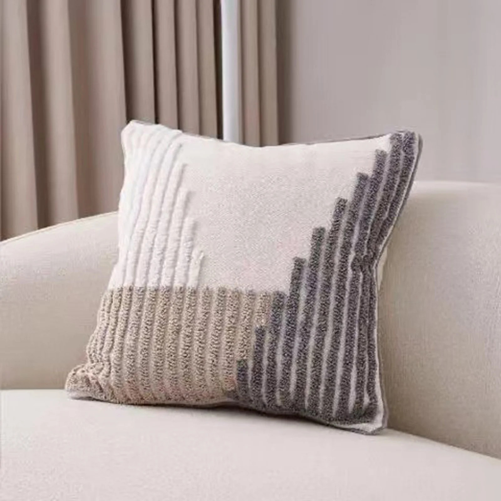 Textured Cotton Linen Throw Pillow with Rope Pattern & Tassels, Soft Decorative Cushion for Sofa,... | Walmart (US)