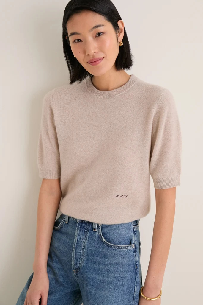 Taupe Cashmere Short Sleeve Noemie Sweater | Tuckernuck (US)