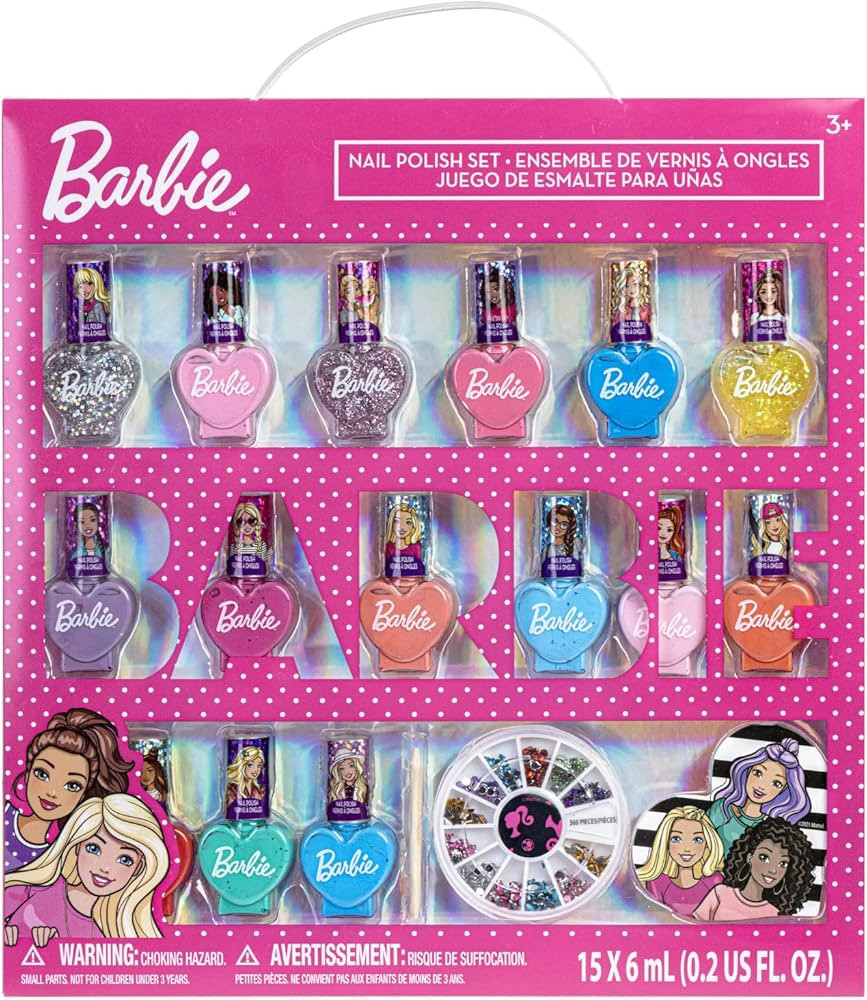 Barbie Movie 18 Piece Set Kids Water-Based Nail Polish Activity Makeup Set, Includes Nail Polish ... | Amazon (US)
