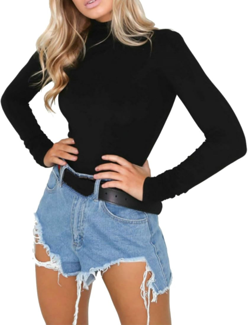 PALINDA Women's Long Sleeve Striped Basic Solid Round Neck Bodysuit Stretchy Leotards | Amazon (US)