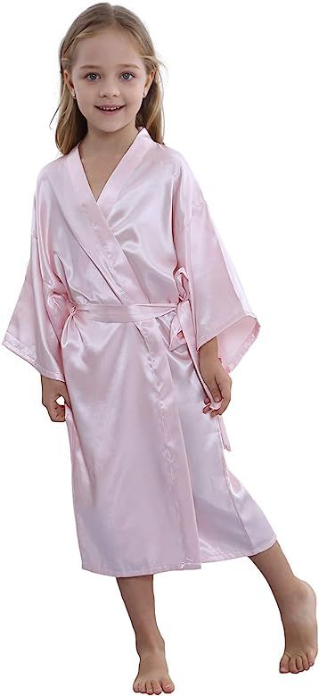 TIMSOPHIA Kids Satin Floral Kimono Robe Flower Girl Bath Robes for Wedding Spa Party Gifts Bridal Li | Amazon (US)