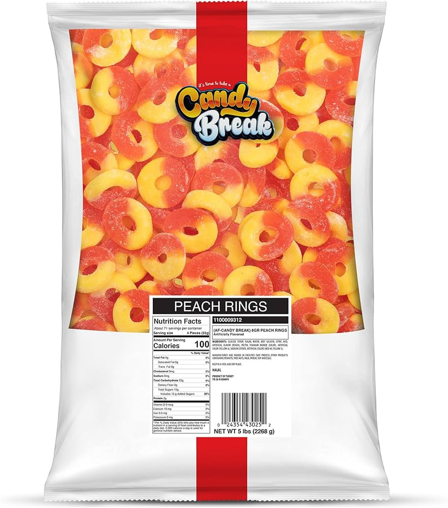 Candy Break Fruity Sweet Peach Rings Bulk Gummy Candy, 5 lbs Bag, Share Size Bags - Sweet & Chewy... | Amazon (US)