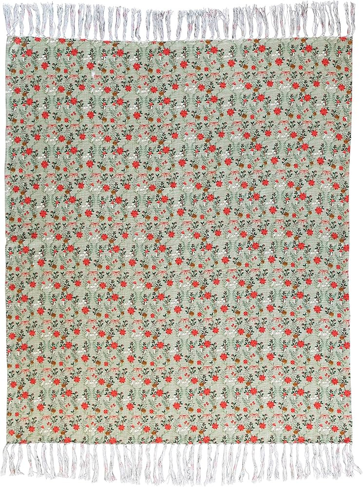 Creative Co-Op Cotton Printed Slub Throw with Floral Pattern and Fringe, Multicolor | Amazon (US)