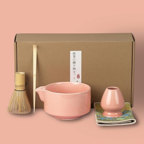 BEIMENWAI Matcha Whisk Set - Matcha Kit, 20 OZ Matcha Bowl with Spout, Bamboo Whisk & Holder, Tea Cloth - 5PCS Pink Matcha Set | Amazon (US)