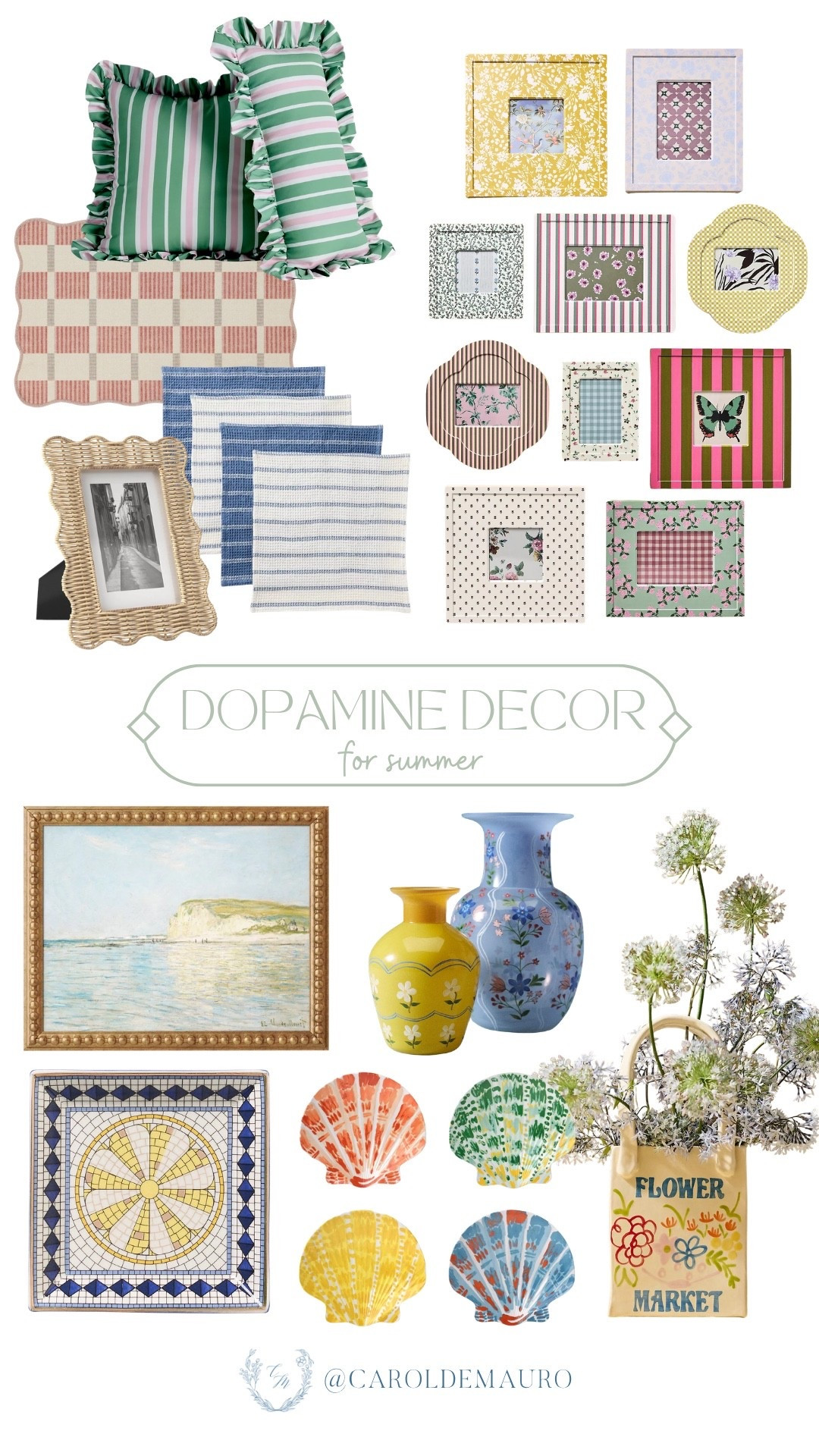 This dopamine decor roundup is a total mood booster with its bright colors and playful patterns for summer! You can mix and match these adorable ruffled pillows, colorful shell dishes, and floral frames to create a space that feels like pure sunshine.

pastel decor, summer vibes, home inspo, wall gallery, entryway finds, tabletop style, home refresh, maximalist decor

#LTKHome #LTKSeasonal