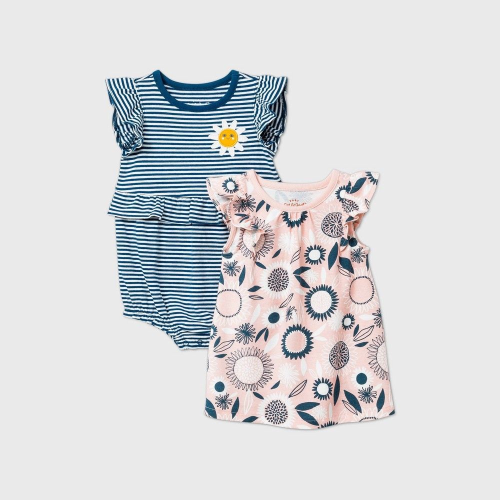 Baby Girls' Floral Dress Romper - Cat & Jack Blue 6-9M | Target