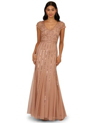 Adrianna Papell Women's Embellished V-Neck Godet Gown - Moonscape | Macy's