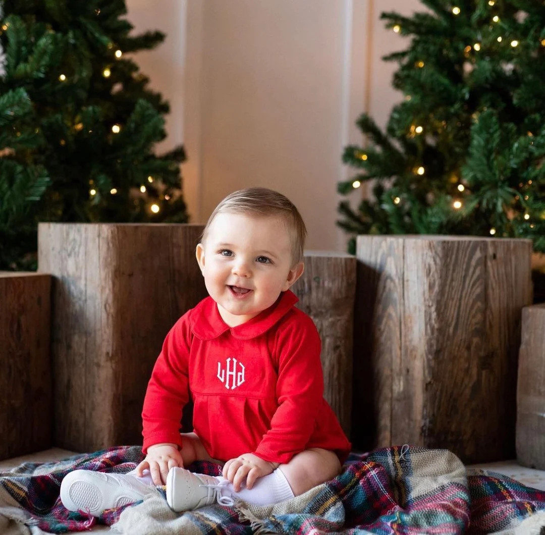 Baby Boy Christmas Outfit, Monogrammed Christmas Bubble, Photo Outfit, Long Sleeve Bubble, Pima C... | Etsy (US)