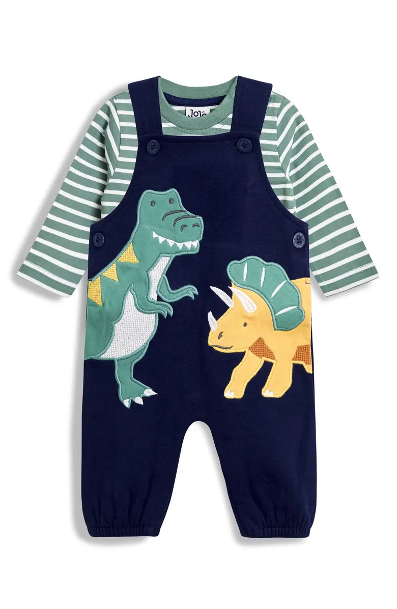 JOJO MAMAN BEBE Stripe T-Shirt & Dinosaur Appliqué Overalls Set | Nordstrom | Nordstrom