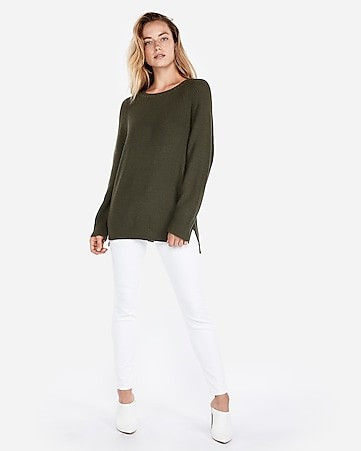 ribbed oversized crew neck tunic sweater | Express