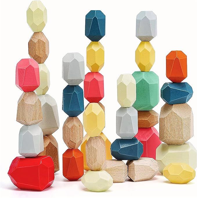 36 Balancing Wooden Blocks Easter Basket Stuffers for Toddlers Multicolored Stacking Stones Build... | Amazon (US)