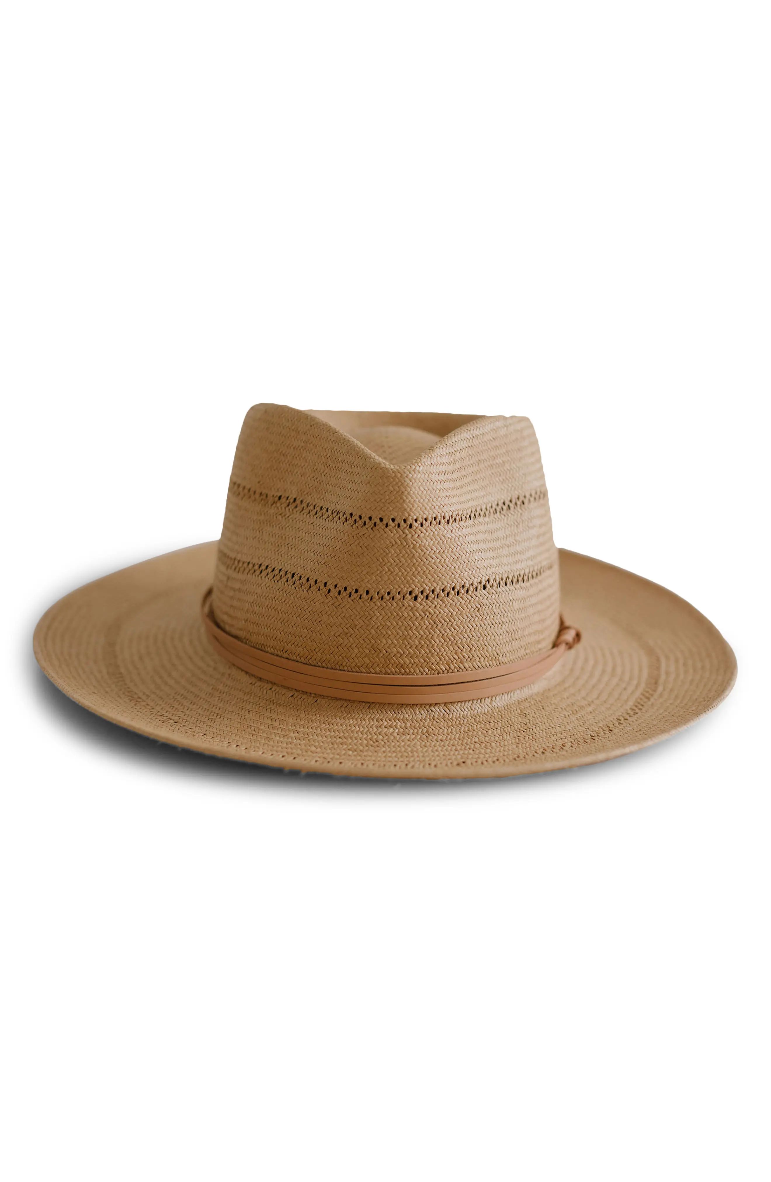 Gigi Pip Straw Teardrop Fedora Hat, Size Medium in Honey at Nordstrom | Nordstrom