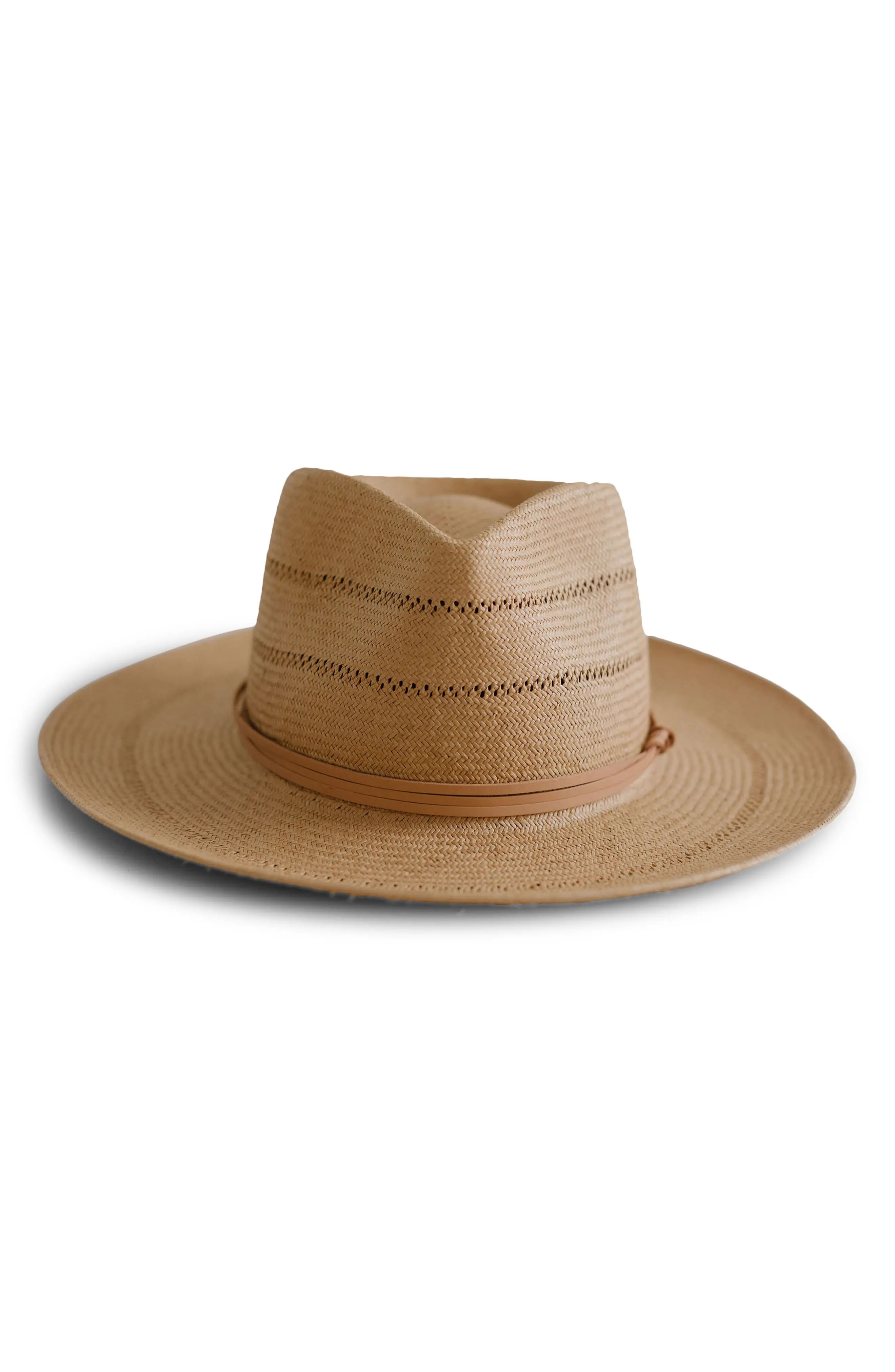 Women's Gigi Pip Straw Teardrop Fedora Hat, Size Small/Medium - Beige | Nordstrom