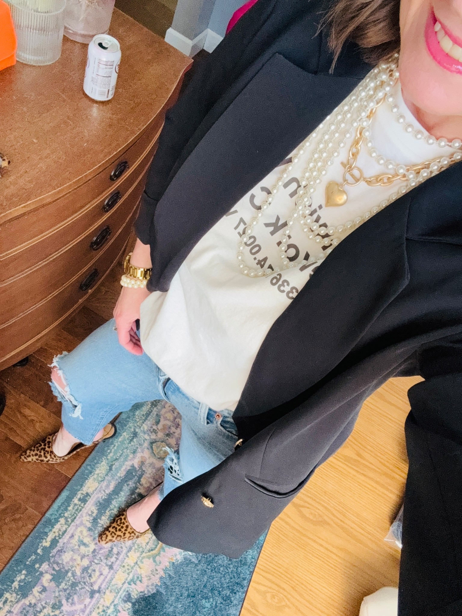 My Saturday OOTD!!!  Black blazer, distressed straight ankle jeans, leopard sling backs and graphic tee!

#LTKootd #LTKTall #LTKOver40