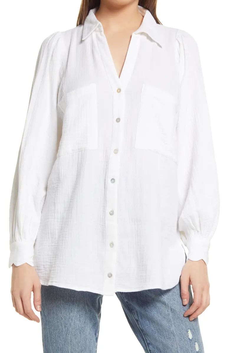 Topshop Cotton Gauze Button-Up Shirt | Nordstrom | Nordstrom