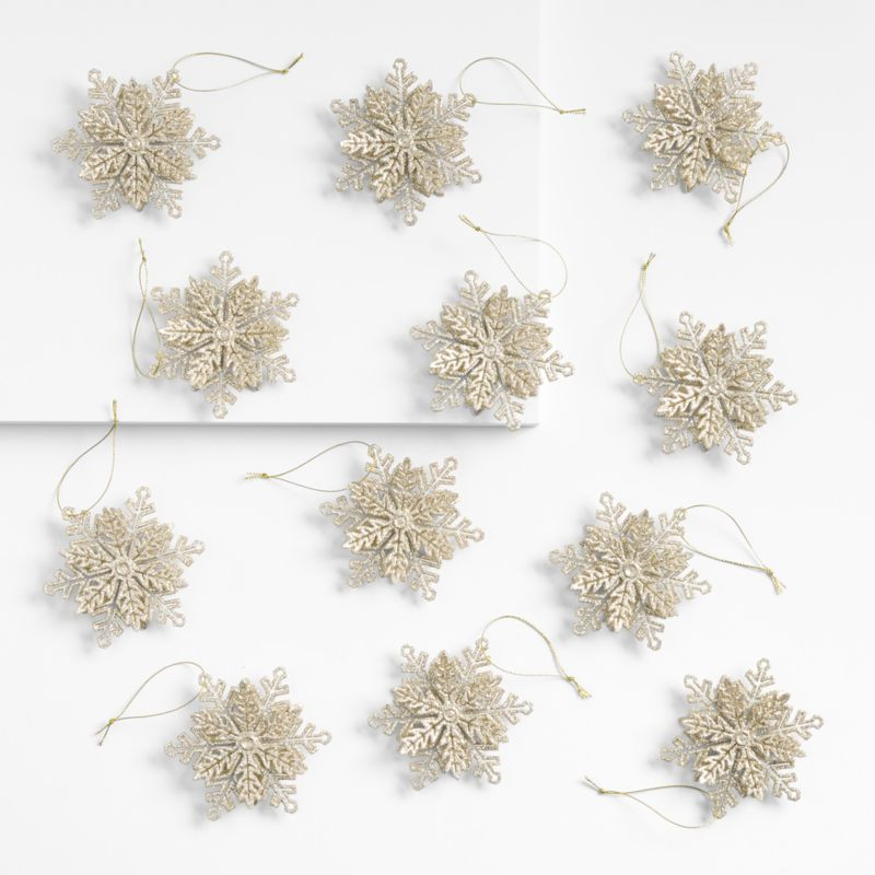 Gold 3D Snowflake Christmas Ornaments, Set of 12 | Crate & Barrel | Crate & Barrel