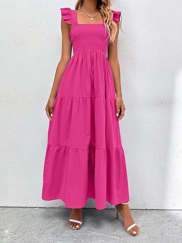 MakeMeChic Women's Summer Boho Dress Casual Floral Print Spaghetti Strap Square Neck Long Maxi Dr... | Amazon (US)