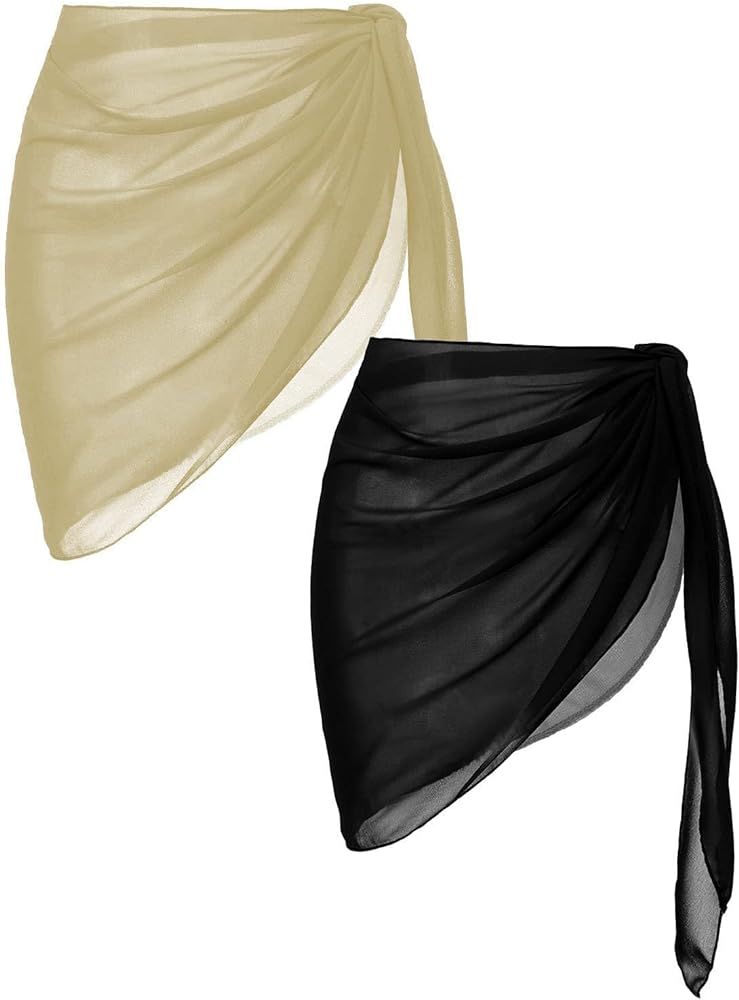 Ekouaer 2 Pieces Women Beach Sarongs Sheer Cover Ups Chiffon Bikini Wrap Skirt for Swimwear S-XXL | Amazon (US)