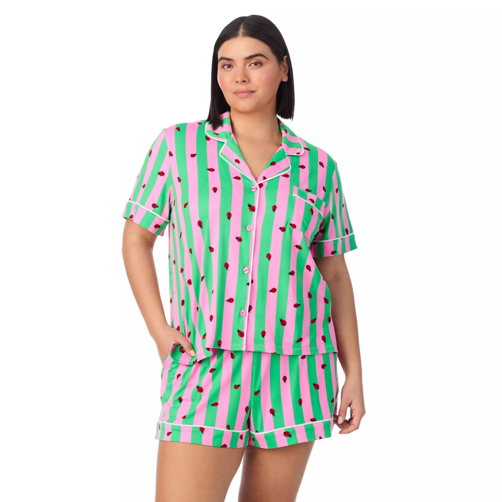 Plus Size Beauty Sleep Social 2-Piece Notch Pajama Top & Pajama Shorts Set | Kohl's