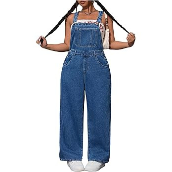 WDIRARA Women's Plus Size Denim Overall Straight Leg Jean Jumpsuit with Pockets | Amazon (US)