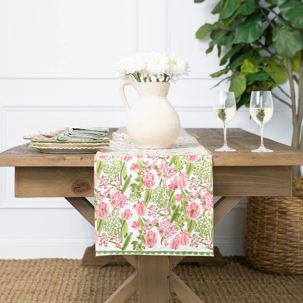 Bouquet Pink & Green Table Runner | Pomegranate