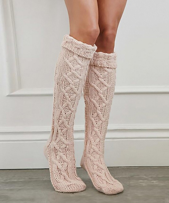 Yifitek Women's Knee Highs Pink - Pink Cable-Knit Knee-High Socks - Women | Zulily