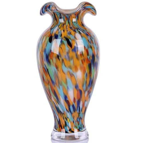 Hand Blown Glass Vase – Pretty Orange Decorative Flower Vase, for Modern Home Decor, Ideal Centerpiece for Living Rooms, Dining Tables, and Wedding Arrangements | Amazon (US)