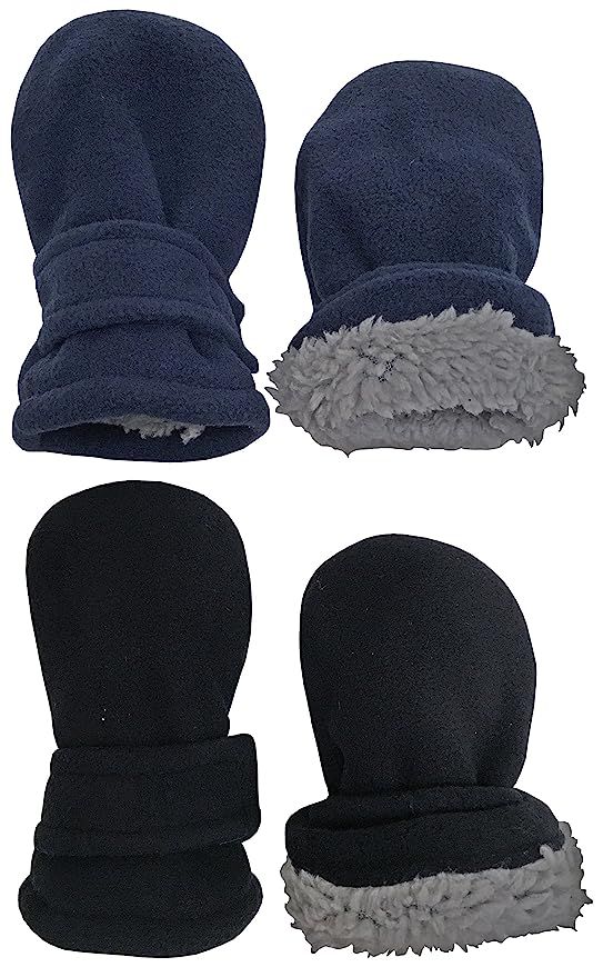 N'Ice Caps Little Kids and Baby Easy-On Sherpa Lined Fleece Mittens - 2 Pair Pack | Amazon (US)