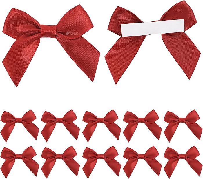 AIMUDI Red Satin Ribbon Bows 2" Self Adhesive Satin Bow for Gift Wrapping Premade Ribbon Bows wit... | Amazon (US)