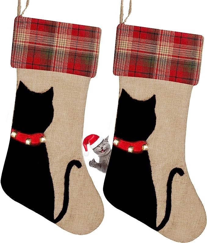 ALLYORS 2 PCS Pet Christmas Stocking, Cat Christmas Stocking, Christmas Cat Gift for Cat Lover, X... | Amazon (US)