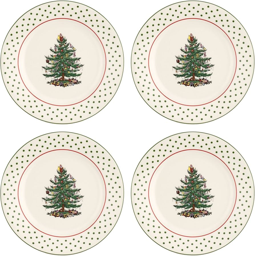 Spode Christmas Tree Collection Dessert Plates, Set of 4, Polka Dot Design, Use for Dessert, Appe... | Amazon (US)