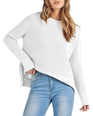ANRABESS Womens Cropped Waffle Knit Sweater 2023 Fall Crewneck Long Sleeve Casual Side Zipper Pul... | Amazon (US)