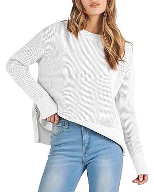 ANRABESS Womens Cropped Waffle Knit Sweater 2023 Fall Crewneck Long Sleeve Casual Side Zipper Pul... | Amazon (US)